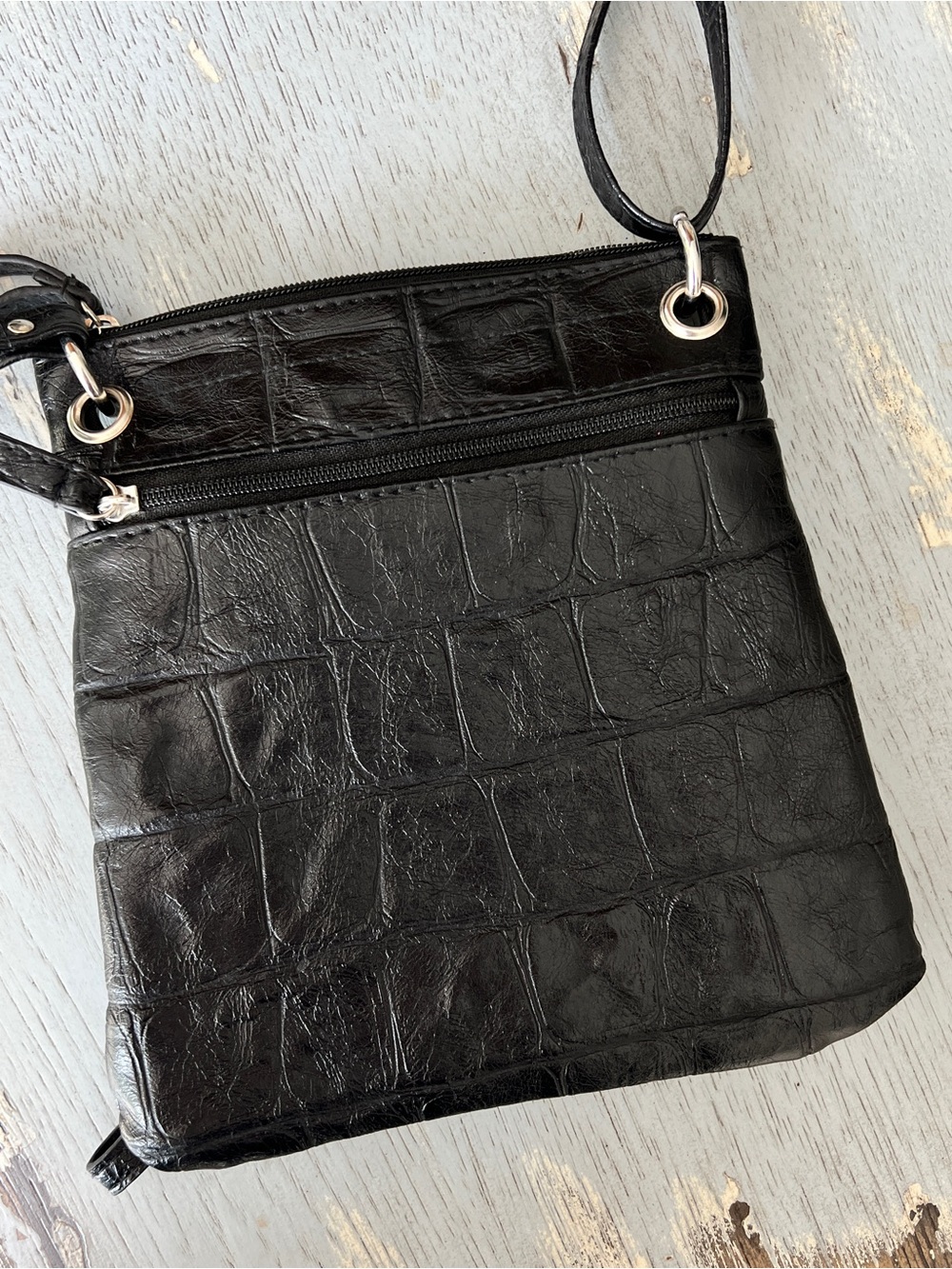 Nicole by Nicole Miller Black Faux-Croc Crossbody Bag - Picture 11 of 12